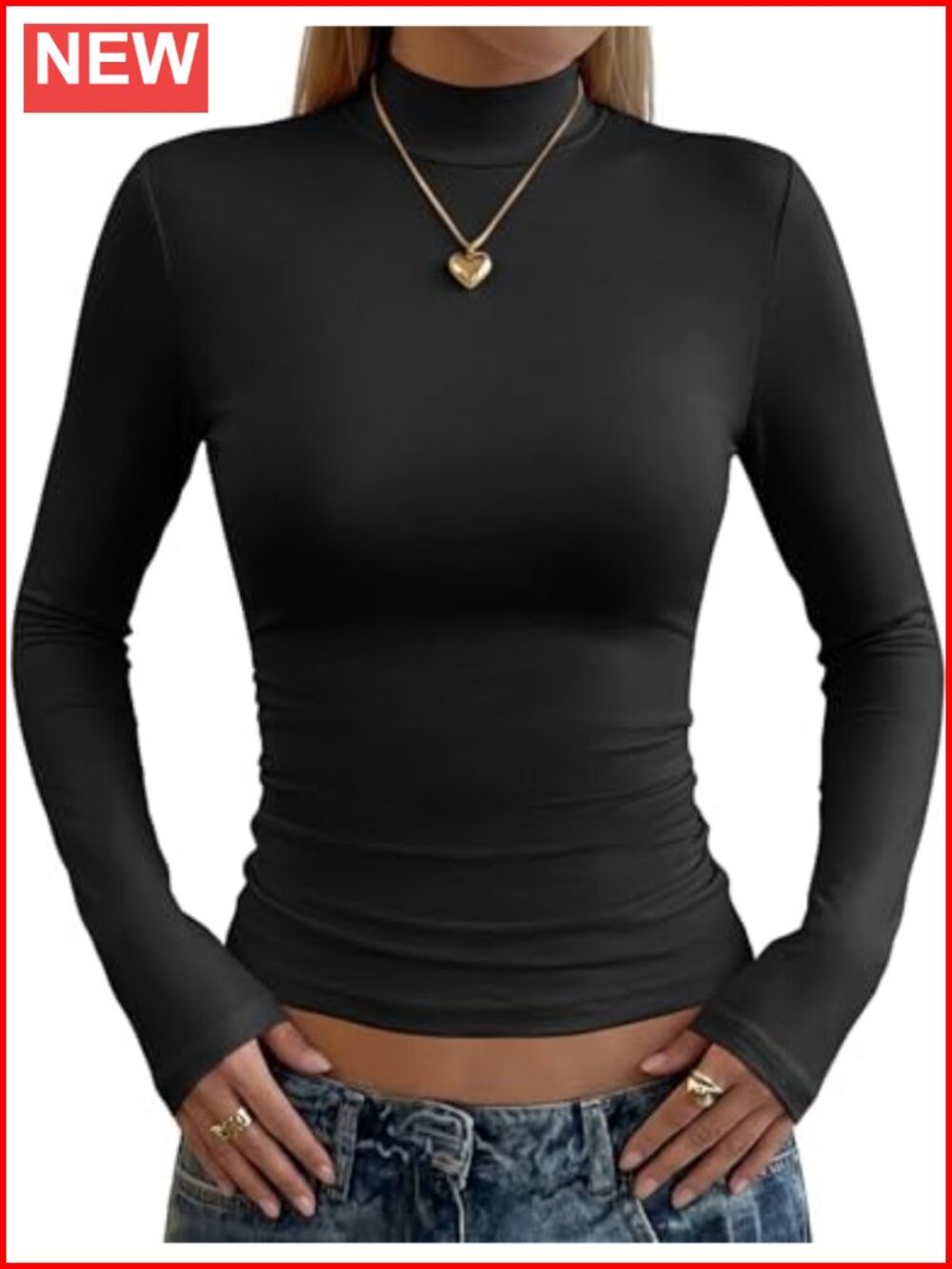 Women's Long Sleeve Slim Fit Mock Neck T-Shirt Stretchy Lightweight Layering